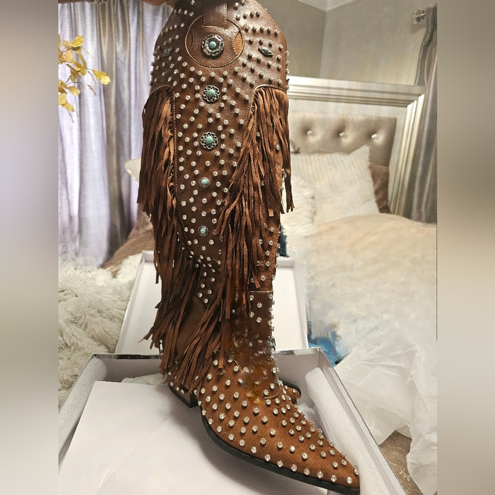 Studded Fringe Cowboy Boots